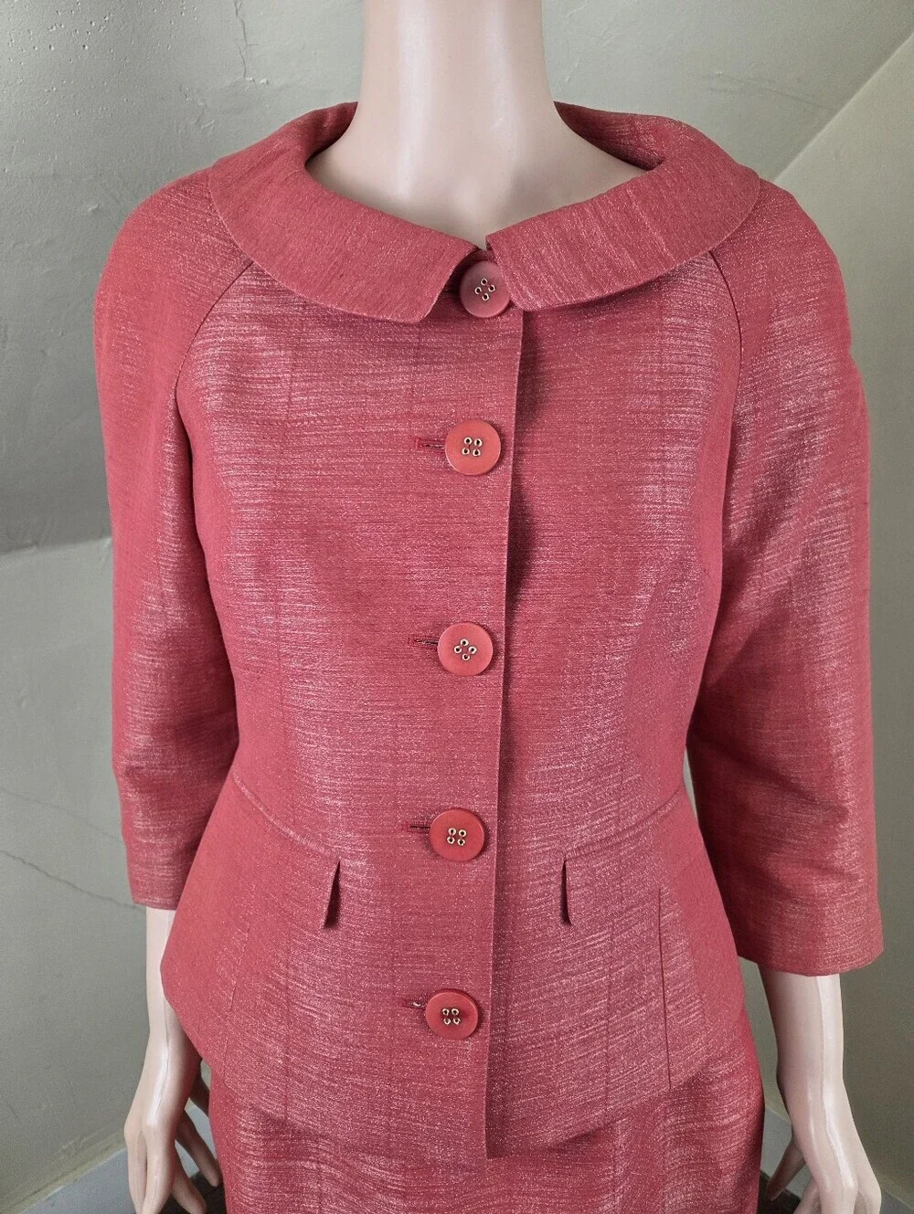 Badgley Mischka Platinum Pink Shimmer Skirt Set Jacket Pencil Suit Size 6